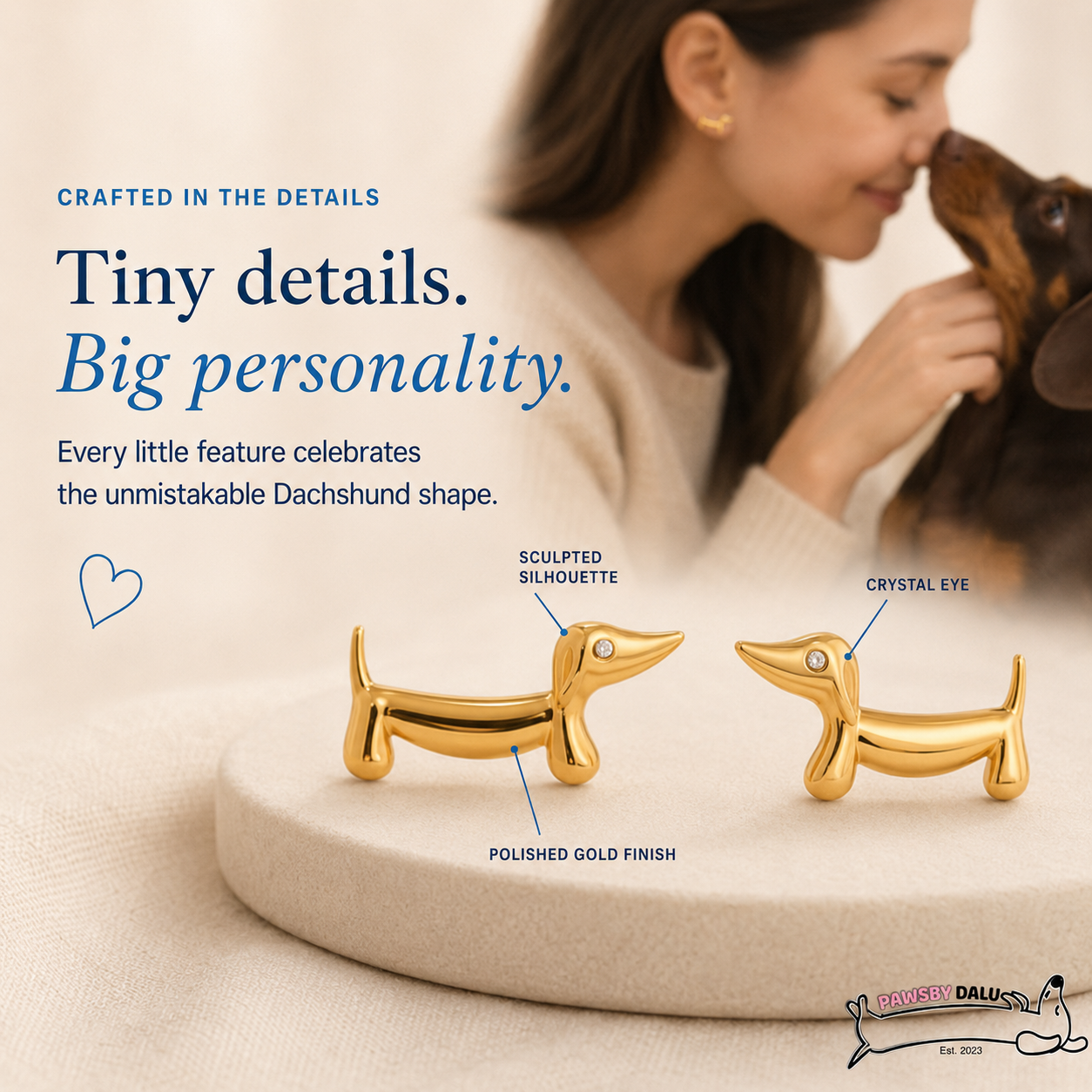 Little Dachshund Gold Earrings