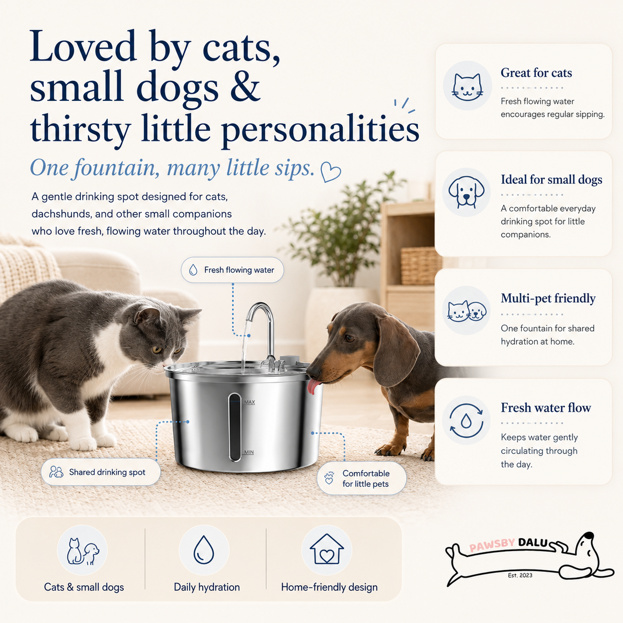 DALU FreshFlow Stainless Steel Pet Fountain